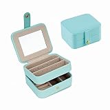 Joyero variado de piel sintética, caja para joyas, pequeño joyero de viaje, organizador de joyas para anillos, collares, pendientes, tocados, color azul claro portátil