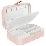 Gifort Caja Joyero Pequeña, Caja Joyas Organizador Cuero PU para Anillos Pendientes Collares Pulseras, Jewelry Organizer de Viaje para Mujer Niña Regalo,Rosa