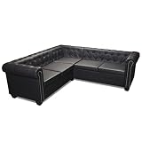 Atlojoys Sofá Chesterfield de Esquina 5 plazas, Sofá Chaise Longue, Hogar Sofá, Salon Decoración de Hogar, de Cuero Artificial Negro