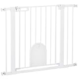 Pawhut Barrera de Seguridad para Perros Mascotas 75-103 cm para Escaleras y Puertas con 2 Extensiones Cierre Automático y Sistema de Doble Bloqueo Blanco