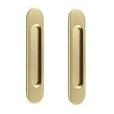 MOROBOR Tiradores de puerta corrediza ovalados autoadhesivos, 2 piezas de aleación de aluminio dorado mate, mango sin perforaciones, para puertas corredizas de granero y ventanas