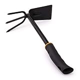 BFG Azada doble de Luxe con 3 dientes y azada ancha de 7 cm, 32 cm de largo, de acero, lacado en negro, mango ergonómico, para jardín, balcón, huerto, terraza o cuidado de tumbas