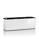 LECHUZA Cube - Maceta de riego Triple Brillante para jardín, Maceta para Interiores y Exteriores, con Orificio de Drenaje, poliresina H14 L40 W14 cm, Color Blanco Brillante