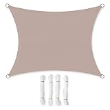SONGMICS 2 x 3 m Vela Solar, Resistente al Agua Más Que 1000 mm, 93% Protección UV Vela Solar en Poliéster Resistente a Desgarro y Intemperie, para Patio de Jardín Terraza Camping, Color Topo GSH23TP