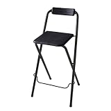 TIENDA EURASIA Taburete Alto de Cocina - Taburete Plegable de Metal con Asiento y Respaldo de Madera - Incluye Reposapies para Mayor Confort - Taburete Bar Plegable (Black)