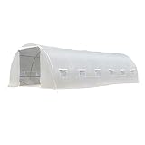 Outsunny Invernadero de Túnel 800x300x200 cm con 12 Ventanas y Puerta Enrollable Cubierta PE 140 g/m² y Acero para Cultivo de Plantas Verduras Blanco
