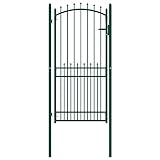 vidaXL Puerta de Valla con Picos Cancela Barrera Verja Patio Entrada Exterior Cerca Cerradura Robusta Estable Duradera Acero Verde 100x200 cm