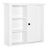 HOMCOM Armario de Baño de Pared Multifuncional Gabinete para Ahorro de Espacio con 3 Niveles Abiertos 1 Puerta Estante Ajustable Antivuelco 53x14,5x50,5 cm Blanco