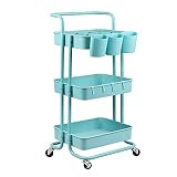 alvorog Carrito de Cocina de 3 Niveles con Ruedas, Carro de Almacenaje con Asa, Carrito Auxiliar Multifuncional para Baño, Cocina, Oficina, Salón & SPA - Azul