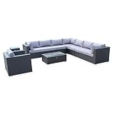 Alice's Garden - Sofa de Jardin, Conjunto Sofa de Exterior, Ratan Sintetico, Resina Trenzada - Negro, Cojines Gris, 10 plazas