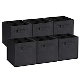 Amazon Brand – Umi 6 cajas de almacenamiento plegables,cajas de armario con 2 asas,cubos de cajones de tela no tejida, organizador de canastas de juguetes para el hogar,la oficina,la guardería,negro