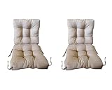 Pack 2 Cojines con Respaldo para Sillas de jardín. Conjunto de 2 Cojines para sillones de Interior y Exterior. Cojin para Silla con Respaldo, Cojines Acolchados, sillas Comedor. (Beige)