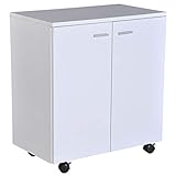 HOMCOM Mesa Armario Movil Mueble TV de Madera con Ruedas y 2 Puertas Consola Cajonera 60x35x65cm