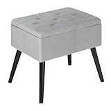 WOLTU Reposapiés Sofá Taburete Puff Caja de Almacenamiento(55L) Tapizado Asiento para Dormitorio con Cubierta de Terciopelo y Patas de Madera,Tapa Extraíble 50x35x45cm Gris Claro SH52hgr