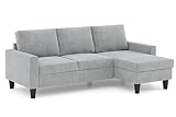 BUDWING Fox Sofá de Salon 3 plazas Chaise Longue Esquinero Rebersible Izquierda o Derecha Tapizado Tela (Gris Claro)