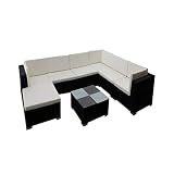 Conjunto de muebles de jardín con sofá y mesa baja, sofá de esquina con cojín extraíble para jardín, patio, terraza, balcón, hotel