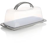 com-four Recipiente para Tartas - Caja de Transporte para Tartas, Pasteles y Pan - Contenedor para Alimentos - Porta-Pasteles con Tapa, Asa y Bandeja (01 pieza - pastel gris claro)