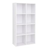 VASAGLE Estantería Librería, Estantería de Madera, Estantería de Exposición de 8 Cubos, Armario Independiente para la Oficina en Casa, Blanco LBC24WT