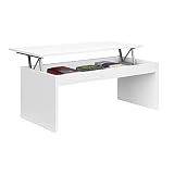 Mesa de Centro Elevable, Modelo Zenit, Mesita Salon Comedor, Acabado en Blanco Brillo, Medidas: 102 cm (Ancho) x 43/54 cm de (Alto) x 50 cm (Fondo)