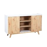 THINIA HOME Aparador para Salón, Cocina, Comedor, Recibidor, Buffet | Modelo Inma Mueble Aparador Blanco Nórdico de Madera Maciza | Aparador 2 Puertas y 7 Estantes | Medidas 140x40x80cm