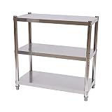 Mesa de trabajo de acero inoxidable, mesa de cocina de 3 pisos, estantería de cocina, para alimentos, para cargas pesadas, para cocina, bar, restaurante, despensas (80 x 80 x 40 cm)