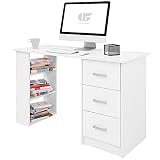 COMIFORT Escritorio Blanco Ordenador Pequeño | Cajones y Estantes, Mesa de Oficina Escritorios Juveniles para el Ordenador o Mesa de Despacho, Escritorio de Color Blanco