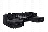2021 | Sofá esquinero en forma de U de lujo | Negro de felpa | RRP £1200!
