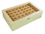 greca Caja Colecciones. con Doble Piso. En Madera de chopo. Interior con departamentos para Colecciones (2 bandejas). En Crudo. Medidas: 45 * 28 * 11 cms.