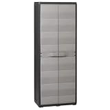 Armario alto de jardín, Armario de Exterior con 3 Estantes ajustable, Armario de almacenamiento de Plástico 65 x 38 x 171 cm, Negro+Gris