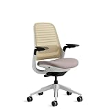 Steelcase Series 1 Silla de Oficina Ergonómica de Altura Ajustable, Soporte Lumbar y brazos Ajustables, mecanismo reclinable, Respaldo Malla beige Transpirable y cómodo asiento en tejido gris/naranja