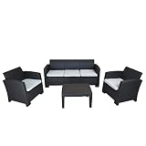 CHILLVERT KCH447 - Conjunto de Jardín Salerno 1 Sofá 3 Plazas + 2 Sillones + 1 Mesa Resina Imitación Ratan Gris Antracita