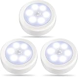 3 Packs Luz con Sensor de Movimiento para Interiores,Luces LED para Armario,Luz Nocturna con Pilas,Lámpara de pared Inalámbrica para Escalera,Escalón,Pasillo,Garaje,Entrada (Blanco Frío)