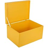 Creative DECO XXL Amarilla Grande Caja Madera Decorativa Almacenaje | 40 x 30 x 24 cm (+/-1cm) | con Tapa | Cofre para Decorar Regalo Decoupage | Juguetes, Documentos, Objetos de Valor, Herramientas