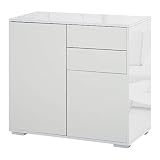 HOMCOM Aparador Auxiliar con 2 Puertas 2 Cajones y Estante Ajustable Apertura a Presión Mueble Organizador de Almacenaje para Dormitorio Salón 79x36x74 cm Blanco