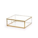 Black Velvet Studio Caja Deco Joyero Terrario Retro Metal Dorado Laton Color Vidrio Cristal Transparente - Estilo Nórdico Vintage Almacenamiento Joyería Medidas 5 * 13 * 13cm