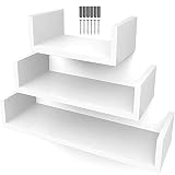 Pack de 3 Estanterías flotantes de Pared. Baldas de decoración para Colgar. Estantes o repisas útiles en Cocina, salón, habitación, baño… Blancas, Madera o Negras (x3 Tamaños) (Blanco)