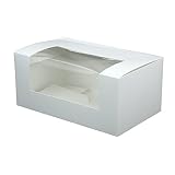 GREENBOX Caja de cartón para cupcakes de color blanco, caja de cartón reciclable, 50 unidades, con ventana, 18 x 11 x 8 cm, rectangular