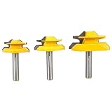 KATSU 3PCs 45 Grados Lock Miter Router Bit con 1/4' Vástago de Carburo de Tungsteno Puntas Router Bit, 1-3/8', 1-1/2', 2' Diámetro de Corte Fresa de Madera 133310