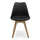 Homely - Silla de Comedor Day Asiento de Polipropileno y Patas Madera de Haya (Negro)