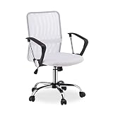 Relaxdays Silla Oficina Ergonómica Giratoria 360º, Escritorio, Ordenador, Metal-Plástico-Malla, 101 x 62 x 62 cm, Blanco, 1 Ud