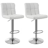 Songmics 2 x Taburetes de Bar, con Respaldo, Regulable en Altura y Giratorio Cromado de Cuero sintético Blanco LJB64W, PU, 38 x 44,5 x (95-115) cm