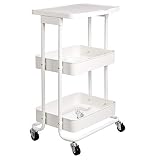 Amazon Basics - Carrito de cocina, de metal, de dos alturas, con repisa, blanco