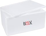 THERM BOX Caja térmica Caja de espuma de poliestireno Caja de refrigeración de poliestireno para alimentos y bebidas Caja de calentamiento 59,5x39,5x32cm 46,6 litros blanco xxl Reutilizable
