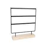 Cabilock soporte de aretes de hierro forjado con base de madera auriculares estante de exhibición organizador de almacenamiento de joyas (negro)