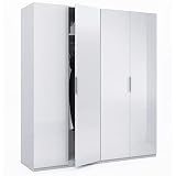 HOMN LIVING Armario ropero Madrid 4 Puertas Color Blanco Brillo, 180 cm (Ancho) 52 cm (Profundo) 200 cm (Altura)