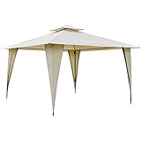 Outsunny Cenador de Jardín 3,5x3,5 m Carpa con Doble Techo y 8 Orificios de Drenaje Marco Metálico para Celebraciones Fiestas Bodas Exteriores Beige