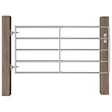 Kstyhome Cancela de 5 Barras para Campo, Puertas Exterior, Vallas Jardin, Puertas Jardin, Valla Jardin Exterior, Puertas para Vallas, Puerta Entrada Exterior, Acero Plateado (95-170) x90 cm