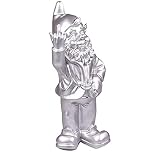 Stoobz Figura Enanito de jardín Travieso sacando el Dedo - para casa y jardín - Plateado - 15 x 12 x 32 cm
