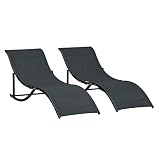 Outsunny 2 Tumbonas Plegables en Forma de S Ergonómica con Marco de Aluminio Texteline para Piscina Patio Jardín Terraza 165x61x63 cm Negro