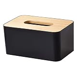 Caja Pañuelos, Dispensador de Pañuelos con Tapa de Madera, Caja de Pañuelos Cosméticos 21 x 13 x 10 cm para el Baño de la Oficina en Casa (Negro)